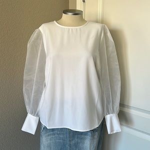 White top with sheer sleeves